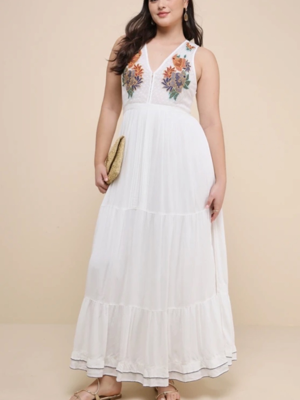 Lulus Tickets To Paradise White Floral Embroidered Maxi Summer Dress Size Large